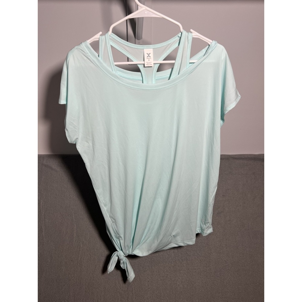 Xersion Women's M Essential Performance Tee Everair Layered Tie Front Active Top